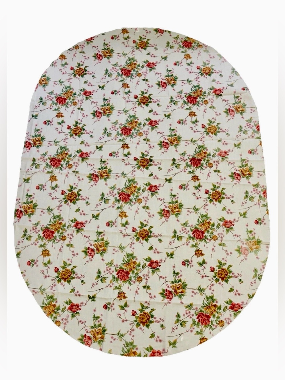 Vintage Floral Oval Tablecloth & 5 Napkin Set 61x86 Cottagecore Farmhouse MCM